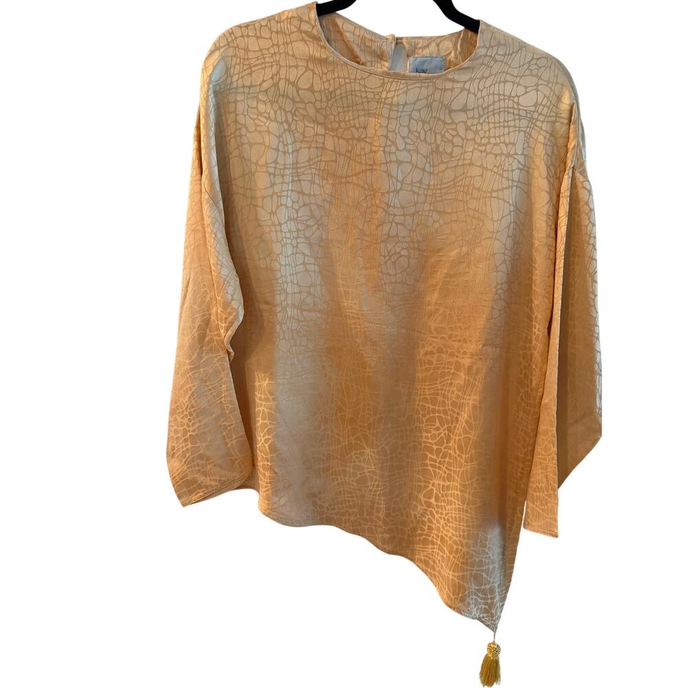 Kay Chapman Silk Crocodile-Pattern Tunic Top with Tassel Hem